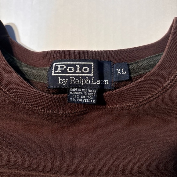 Vtg Polo Ralph Lauren Brown Small Pony Embroidered 90’s Crewneck Sweatshirt XL - Picture 3 of 9